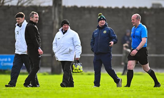 Johnny Kelly chatting the match officials in Parnell Park last year
