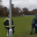 The woman is taken to a helicopter to be airlifted to Dublin for treatment