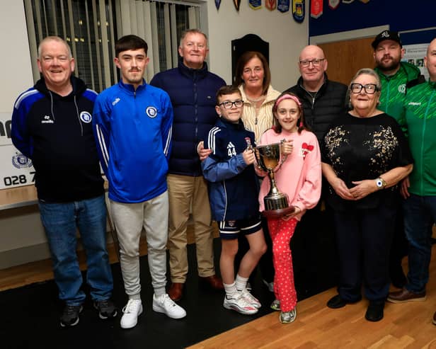 Group pictured at the launch of the “Burkey Cup” which will be held in Trojans FC Club pitch, with the first game on Wednesday May 6.