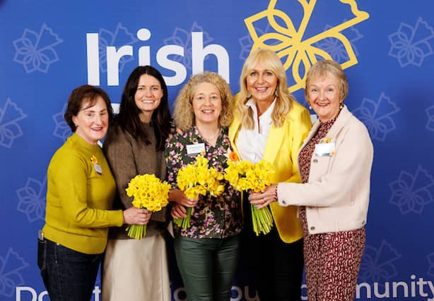 Pictured at the Daffodil Day launch were (l. to r.) Ann Doyle, Birr, Edel Shovlin, Acting CEO of the Irish Cancer Society; Grainne Cashen, Birr, Miriam O'Callaghan, Liz Maloney, Birr.