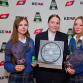 Zoe Ni Bhroin, Ruby Ni Bheolain, and Eleanor Ni Laighin from Gaelcholaiste Chill Dara