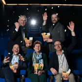 Popcorn instead of pints: Publicans Bosco Ryan, Liam Carroll, John O’Dea, Marie Chavan and Noel O’Dea  in the Light House Cinema in Dublin