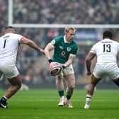 Naas' Jamie Osborne in action for Ireland against Ellis Genge and Ollie Lawrence of England during the Guinness 6 Nations match at the Allianz Stadium in Twickenham, Photo by Brendan Moran/Sportsfile