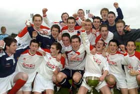 The St Eunan's College squad celebrate their All-Ireland Senior Schools title win at Belfield in 2005