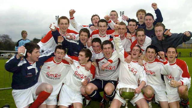 The St Eunan's College squad celebrate their All-Ireland Senior Schools title win at Belfield in 2005