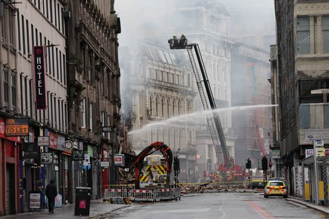Only the facade of the B-listed Victorian building at the junction of Union Street and Gordon Street has been left standing, though firefighters managed to prevent the blaze from reaching the Grand Central Hotel on the opposite side of the station.