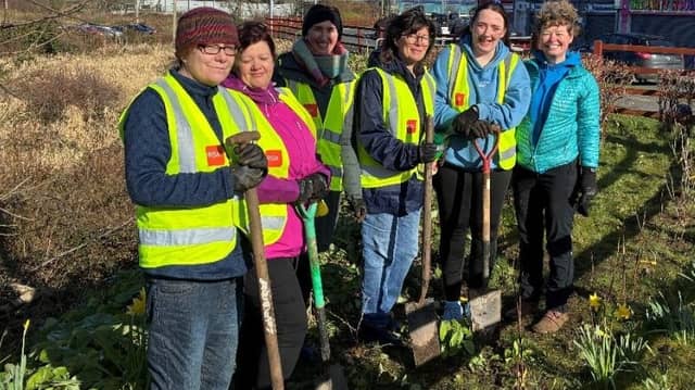 Caroline, Helen, Cathy, Bronwyn , Aine and Carlene helping to plant fruit bushes in Carn.