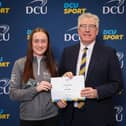 Leila Colfer, St. Laurence O'Tooles AC, with DCU President Professor Dáire Keogh at the recent Sport Scholarships Ceremony at Dublin City University. Pic: Kyran O'Brien/DCU Communications
