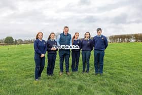 Agri Aware chairman Shay Galvin, Croom with students Katelyn Taylor, Aoife Corcoran, Jennifer Rigney, Clodagh Hynes and Christopher Larkin at the launch of Agri Aware's Farm Walk & Talk 2026