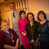 Retirees Joan Gallagher and Mary Crumley pictured with Brendan Jenkins, President, Irish League of Credit Unions, Patricia Doherty, Vice President, ILCU and Delma Boggs, President, Derry Credit Union.