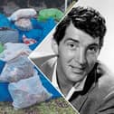 Some of the litter collected in Tullahought on Saturday and 'King of Cool' Dean Martin