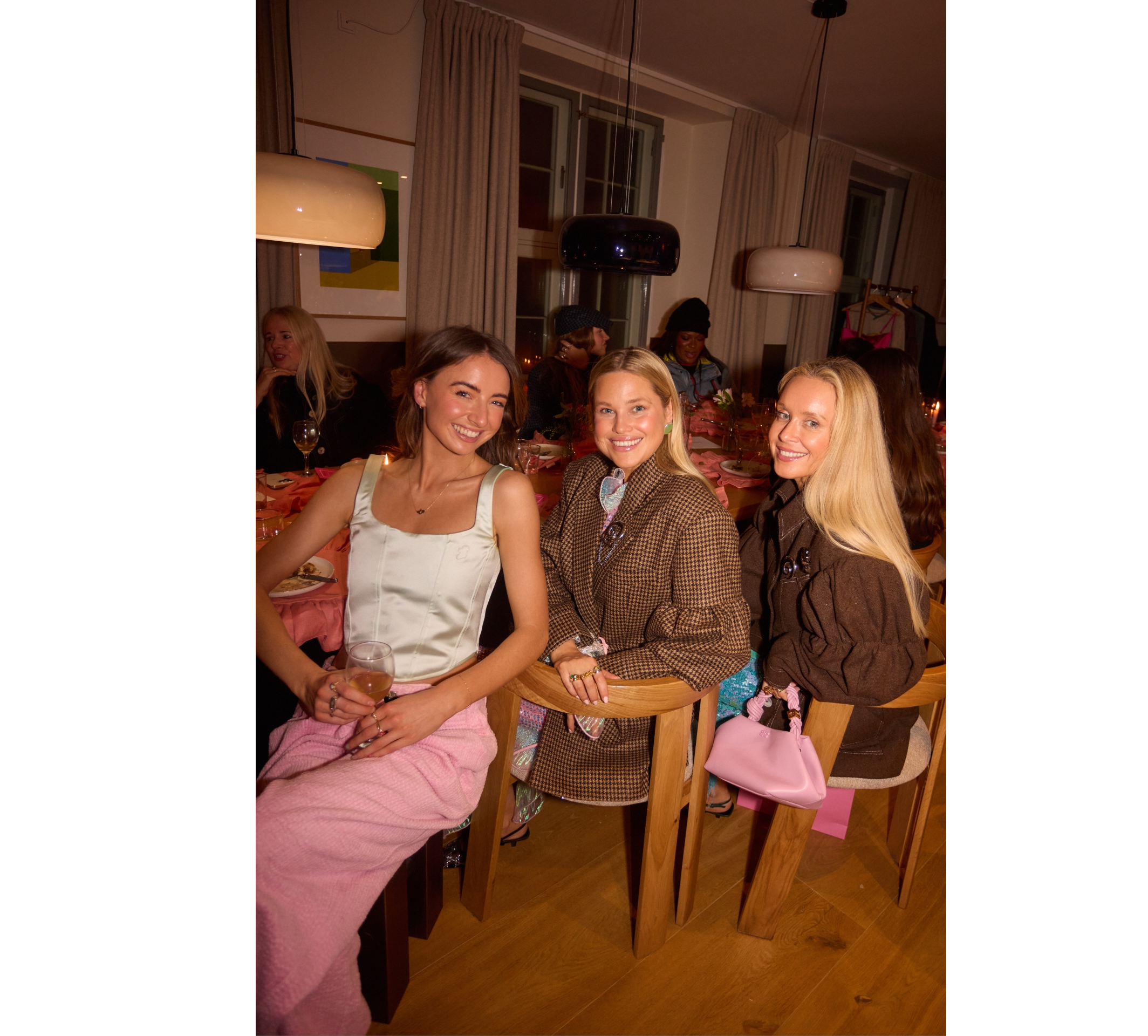 Aoife Mc Namara alongside Olivia & Alice Minns pictured at the Aoife Mc Namara 'AMN World' Dinner during Copenhagen Fashion Week Picture: Romina Introini
