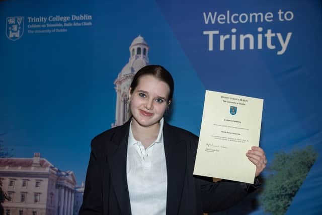The 10 Donegal students are Eoghan Strain from Scoil Mhuire Buncrana and Eoin Flanagan from St Eunan’s College, Letterkenny, Fern Duff from Clochar Loreto and Gift Eseosa Osagiede from Errigal College, Letterkenny. Ibrahim Hanash attended Finn Valley College, while Mariia Paketa-Melnychuk was a student at St Catherine’s Vocational School, Killybegs. Aidan Doherty went to Gairmscoil Mhic Diarmada, and Dualta Bracken was from St Columba’s Comprehensive School. Dana Reece was a student at Royal and Prior, and Pearl Lily Anna McHugh attended Coláiste Cholm Cille, Ballyshannon.