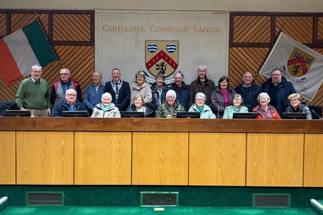 They were welcomed by the council Cathaoirleach, who is from Ballyroan, Cllr Barry Walsh, pictured with the group in council chambers.