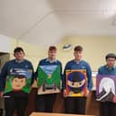 Grennan College LCA students, James, Brandon, Ryan and Yao Hua with their art teacher, Ms  Laura Gladney