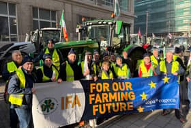 Offaly IFA Chairman, Pat Walsh with other farming bodies from Ireland at a recent demonstration in Brussels