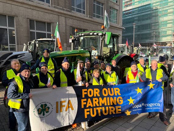Offaly IFA Chairman, Pat Walsh with other farming bodies from Ireland at a recent demonstration in Brussels
