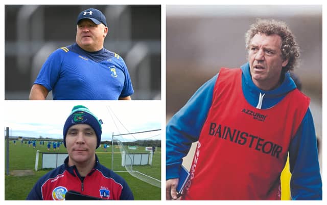 Top left: New Abbeyleix manager PJ Peacock, bottom left: new Borris-Kilcotton hurling coach Brendan Cahill, right: New Portlaoise senior hurling manager Pat Critchley