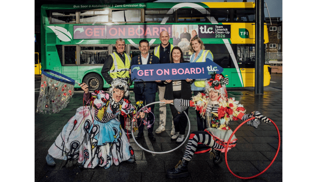 TLC co-founders Paul O’Connell and Helen O’Donnel with John Kiely, Mayor of Limerick John Moran, Príomh Chomhairleoir Cllr Catherine Slattery and performers from Fidget Feet Picture: Brian Arthur