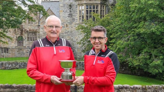 Eamon Harvey, seen here with Declan McCabe of Tir Chonaill AC, will be the 50th inductee into the Donegal Sports Star Awards Hall of Fame
