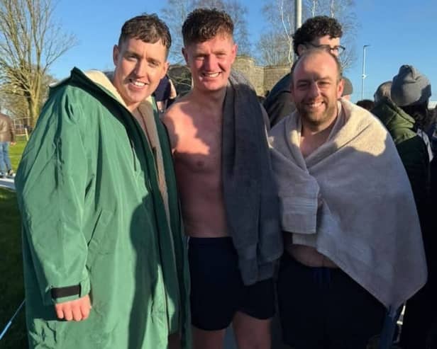 Out enjoying the Banagher Christmas day swim were Michael McLoughlin, Ollie Hickey, Paul Looby.