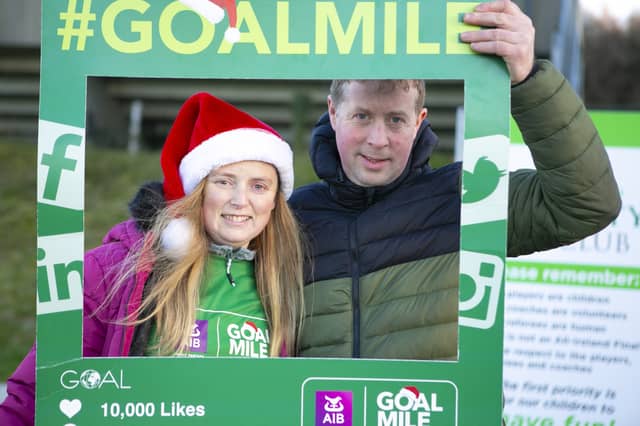 Organiser Mark Delaney with his wife Lorraine at the GOAL Mile event in Kinnitty on Christmas morning.