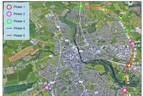 Map of five-phase plan aimed at improving cyclist and pedestrian safety on N10 Ring Road