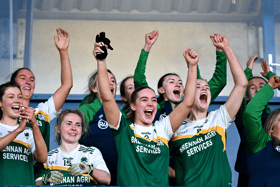 Muckalee players celebrate after the AIB All-Ireland Ladies Football Club Junior Club Championship final match between Cromane of Kerry and Muckalee of Kilkenny at Parnell Park in Dublin.