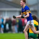 Conall Bergin celebrates his goal for Grangenolvin