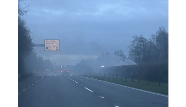 The scene of the vehicle on fire outside Bunratty