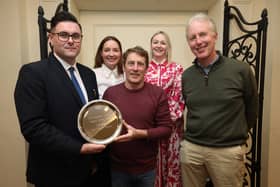 (Front L-R) Michael Masterson General manager Keadeen Hotel, Johnny Murtagh, Evan Arkwright of the Curragh Racecourse, Back : Orla Murtagh and Sharon Deegan Director of Sales Keadeen Hotel