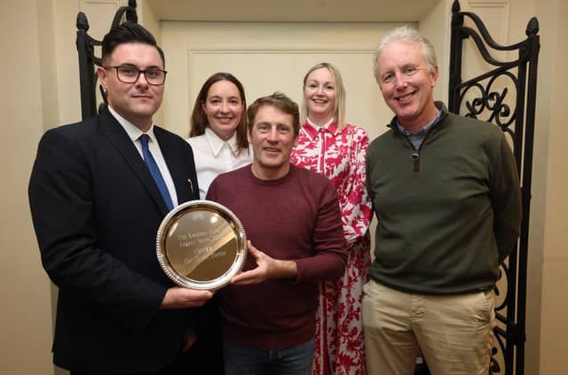 (Front L-R) Michael Masterson General manager Keadeen Hotel, Johnny Murtagh, Evan Arkwright of the Curragh Racecourse, Back : Orla Murtagh and Sharon Deegan Director of Sales Keadeen Hotel