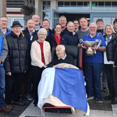 Phil and Celine O'Reilly with the Tullamore fans. Alo Scully is holding the Dowling Cup