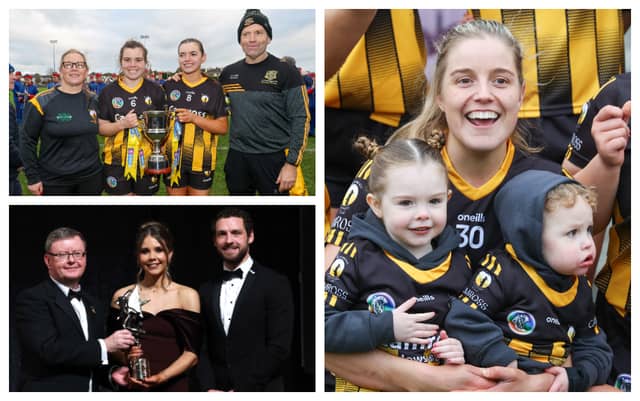 Arien Delaney, Aimee Collier and Sarah-Anne Fitzgerald react to Camross' Leinster Championship victory