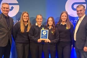 Pobalscoil Ghaoth Dobhair student's collect Gradaim Gnó na hÉireann award at Croke Park