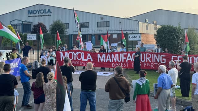 Pictured are some of the protestors yesterday evening.