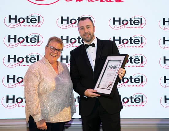 Pictured is Jason Jordan, Deputy General Manager at The Heritage collecting Wedding Planner of the Year - Leinster award on behalf of Joanna Shore, Wedding Co-Ordinator.