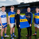 Rhys Shelly, Mark Stokes, Lara Byrne (Head of Enterprise and SMB Merchant Business, EMEA, Fiserv), Liam Cahill (Tipperary senior hurling manager) and Willie Connors at the launch of the new Tipperary