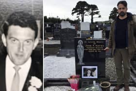 Brendan Hayes pictured at the grave of his father, John Hayes from Coon, who was killed in a bomb attack in 1975