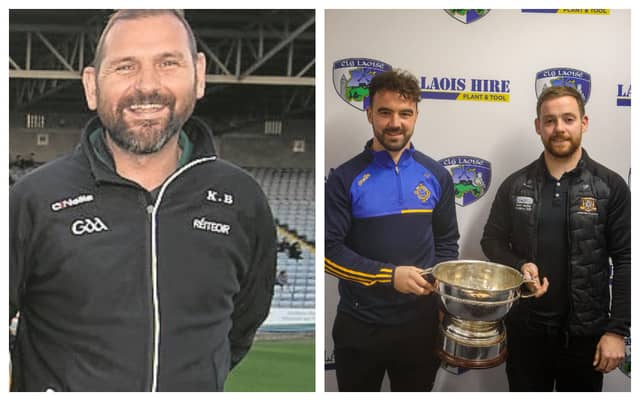 Kieran Bowe (left) will referee Sunday's Laois SHC final. Right: Lee Cleere and Dwane Palmer with the Bob O'Keefe Cup