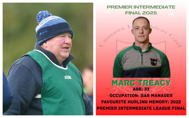 Left: Joint manager Paddy Bergin. Right: Marc Tracey's player profile from Rathdowney-Errill's Facebook page