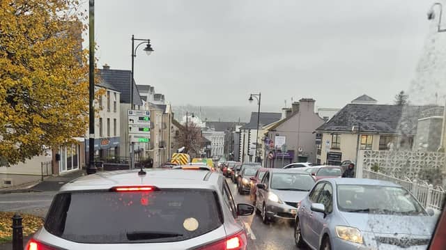 Morning rush hour traffic on the High Road, Letterkenny. Photos courtesy of Cllr Donal 'Mandy' Kelly