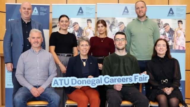 Ray Callaghan SITA, Karen Donaldson FinTru, Niamh Donnelly Solis EMC, Michael Murphy ATU Sport, Gerard Martin Careers Officer, Orla Flynn ATU President, Joseph Sweeney SU President, Claire Hamill PGIM
