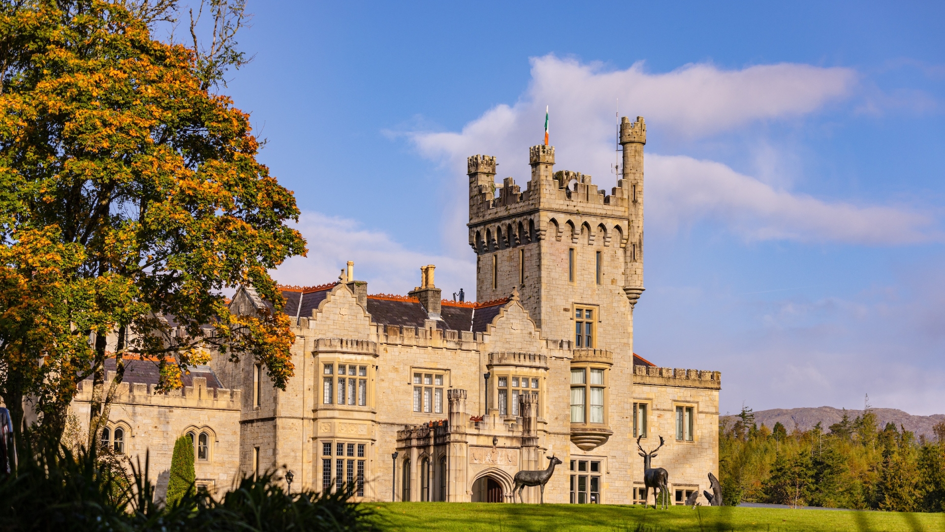 The five-star Lough Eske Castle is located just outside Donegal Town, nestled within 43 acres of forest woodland hugging the shores of Lough Eske