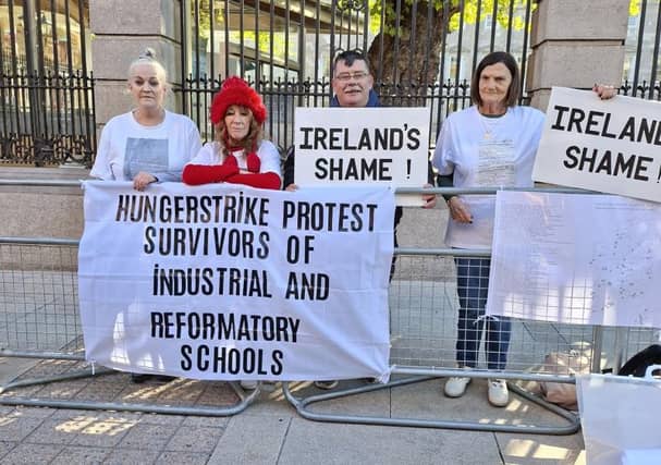 Mary Donovan, Miriam Moriarty Owens, Maurice Patton O'Connell and Mary Dunlevy Greene outside Dáil Éireann