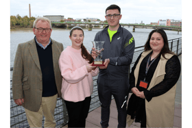 Josh Quinlivan receiving the Limerick Person of the Month award from Kayley Hardiman, Limerick Leader, also present are Dave O’Hora of Southern and Emma Pond, Clayton Hotel    Picture: Adrian Butler
