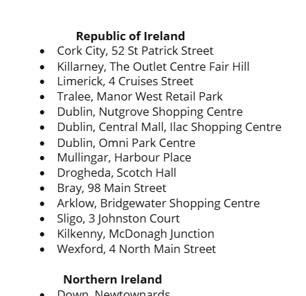The list of stores that were not purchased in the deal are: