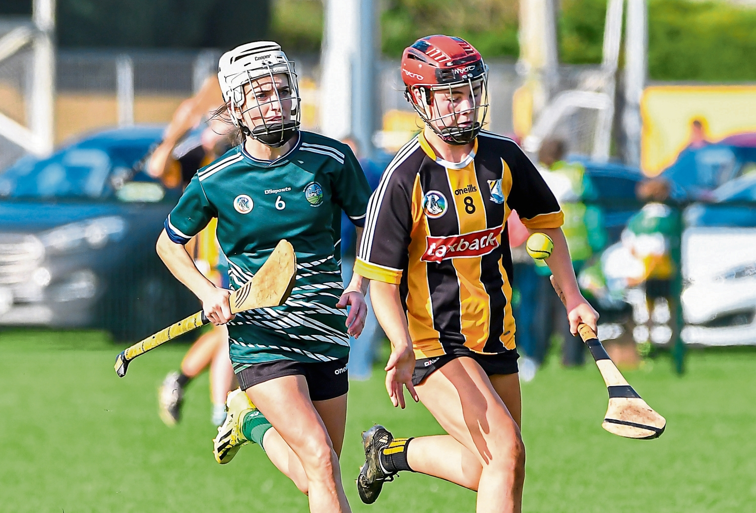 Davina Tobin (Emeralds) moves in to close down Shauna Mahony (Danesfort) during their intermediate county semi-final. Picture: Billy Culleton