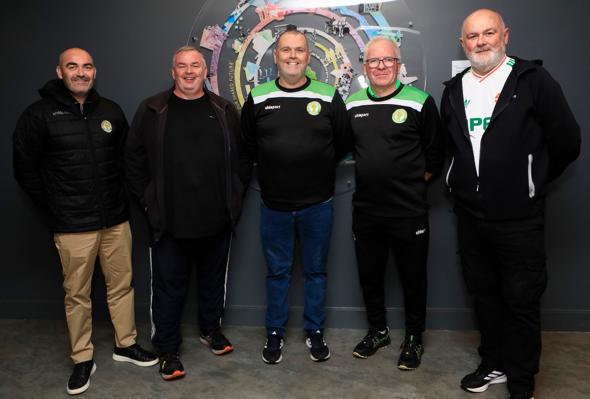 TOTHC former and present members, from left are Sean Hargan, Tony Gillespie, Eamon McLaughlin, Jim McGuinness and Gerry McLaughlin at the launch of “Our Club, Our History, Our Future”.