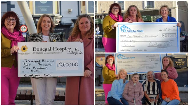Curtain calls presents cheques to three Donegal charities. PHOTOS: Siobhan McNamara